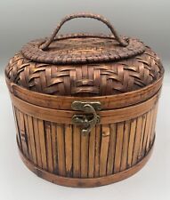Vintage Decorative Storage Basket Woven Rattan&Bamboo Braided Handles Brass Lock picture