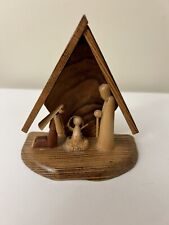 Vtg Handmade Carved Wood Nativity Scene Creche 4” Miniature Tabletop Christmas picture