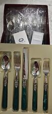 Vintage Eme Inox Italy 18/10 Stainless Flatware 20 Pieces Green Marble Resin picture