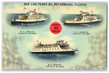 c1950's Pinellas Bee Line Ferry Multiview St. Petersburg Florida FL Postcard picture