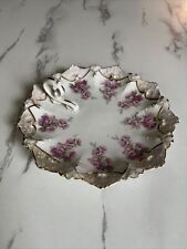 Vintage MZ Austria Hand Painted Rose Molded Porcelain Plate With Handle picture