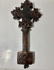 Vintage Ethiopian? Hand Carved , Hand Painted, Wood, Hand Cross 11.5” X 5 1/4” picture