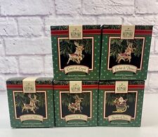 1992 Santa And His Reindeer Complete Set Of 5 Christmas Hallmark  Ornament MINT picture