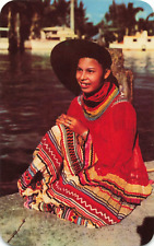 Miami Florida, Musa Isle Seminole Indian Girl Traditional Dress, VTG Postcard picture