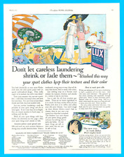 1923 LUX LAUNDRY SOAP antique art PRINT AD detergent beach umbrella clothes swim picture