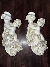 Set Of 2 White Vintage 1960s Cherub Wall Candle Holders / baby Angels picture