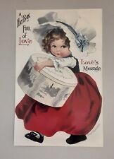 Valentines Day Postcard ~Girl With Hat Box Full Of Love ~Free Shipping picture