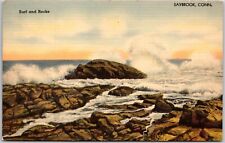 Saybrook Connecticut Surf & Rocks Linen Postcard picture