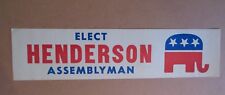 ELECT HENDERSON ASSEMBLYMAN VINTAGE Bumper Sticker early 1970's picture