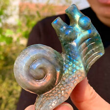94G Natural beautiful labradorite crystal hand- carved snail healing picture