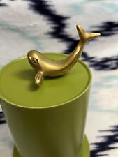 Vintage Small Solid Brass Whale Figurine Paperweight 2” Long / 2.5” Tall picture
