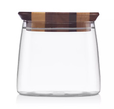 DANSK SIGNY ACACIA WOOD STRIPED LID GLASS CANISTER JAR 4.5