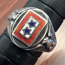 Antique WWI Sons In Service Sterling Enamel Two Stars Ring Sz 4.75 Patent 1917 picture