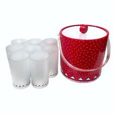 KATJA of Sweden VTG Crate Barrel Christmas House ICE BUCKET 8 Snowy Tall GLASSES picture