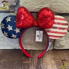Stars Minnie Ears Bow Sequins Disney Parks American Flag Disneyland Headband picture