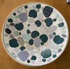 Mid Century Modern Centerpiece 10” Grey Blues Mosaic Tile Bowl Bohemian 1960s picture