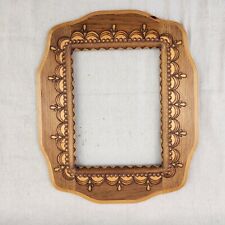 VTG Wood Frame Pyrography Wood Burning Hand Made Folk Art Brown Scalloped Edge picture