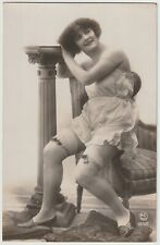 Original French real photo postcard lingerie risqué erotic nude 1910 RPPC #728 picture