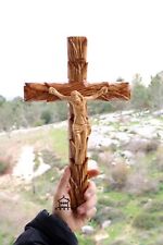 Large Catholic Wall Crucifix Handmade Olive Wood 14 Inch Crucifix Holy Land picture