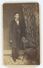 Antique CDV Circa 1870s Handsome Young Man in Tall Suit Coat Allentown, PA picture