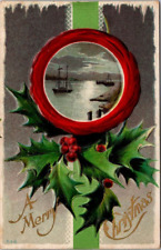 Postcard Merry Christmas Ships 1914 American Red Cross Xmas Seal c1910s Embossed picture