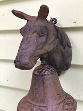 VINTAGE CAST IRON HORSE HEAD BELL WALL MOUNT  UNIQUE ABOUT 9” Tall picture