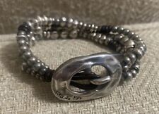 Vintage Uno De 50 3 Row Of Silver Beads and Leather Bracelet SMALL Size picture