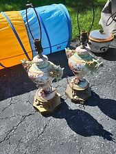 Vintage Italian Capodimonte Style Porcelain Table Lamps, Nice Colors Barbotine picture