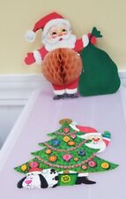 Vtg Hallmark Christmas Die Cut, Honeycomb Santa & 2 Pink Honeycomb Snowman Decos picture