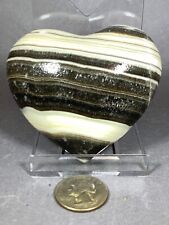 ZEBRA CALCITE HEART IN BLACK AND BEIGE STRIPES - WEIGHS 9.3 OZ  (267 G) picture