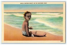 c1930's Bathing Beauty On The Southern Coast Beach Scene Vintage Postcard picture