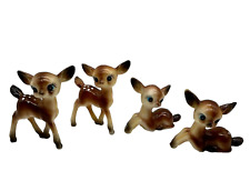 Vintage Anthropomorphic Fawn Deer Plastic Figurine Blue Eyes Family Set of 4 picture