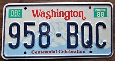WASHINGTON Centennial License Plate 1988 #958-BQC - Classic Licensing??? picture