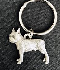 Solid Pewter BOSTON TERRIER Dog Puppy Silver Metal Figurine Keychain E picture