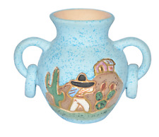 Vintage Ceramica Gardiel Mexican Pottery Blue Small Vase Linea Gold 24K picture