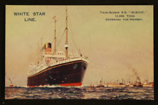 S.S. Suevic Entering the Mersey White Star Line Steamship Illustrated Postcard picture