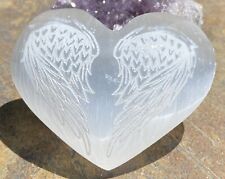 Selenite Angel Wings Heart Palm Stone  Cleansing Protection 29464E picture