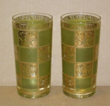 Vintage Culver Ltd Green & Gold Highball Glasses / Tumblers c. 1960's MCM picture