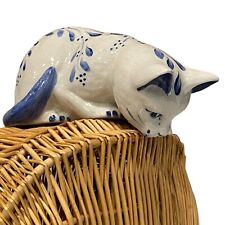 Vintage Nash Pottery Ceramic Cat Shelf Sitter Blue White 10