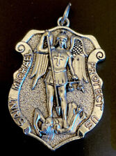 Catholic Large Saint St Michael Protect Us Silver Tone Shield Medal picture