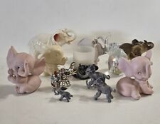 Vintage Lot of 11 Elephant's  Glass Ceramic Pewter Trunks Up For Good Luck picture