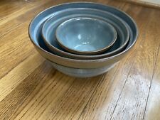 Vintage Treasure Craft Pottery Mixing Bowl Set of 3 Teal Blue Brown Speckled picture