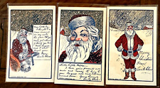 Lot of 3 Santa Claus in Snow ~Messages to Children~1910 Christmas Postcards~h989 picture