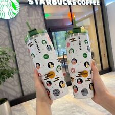Super Large 30oz Starbucks Lucky Cat Capacity Stainless Steel Straw Cup Tumbler picture