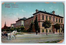 Osijek Croatia Postcard Public Elementary School 1913 Horse Carriage Posted picture