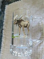 EUC Rare Ned Smith Elk Beer Mug Gold Rimmed Vintage Glassware Collectible picture
