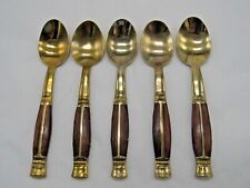 Lot 5 Vintage Bronze Demitasse Spoon Thailand Teak Wood Handle Coffee Bar Spoon picture