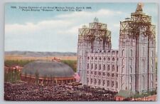 Laying Capstone Great Mormon Temple in 1893 Mass of People Salt Lake City UT UNP picture