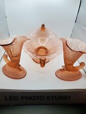 Vtg 1930s Fenton BABY PINK MING Bowl & 2 Candlesticks Console Set picture