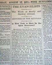 Ira D. & Dwight Lyman MOODY AND SANKEY Evangelists Campaigns 1875 NYC Newspaper picture